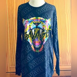 Launder by Bailey Apparel Co Savage Tiger Black Multicolor Long Sleeve T shirt M